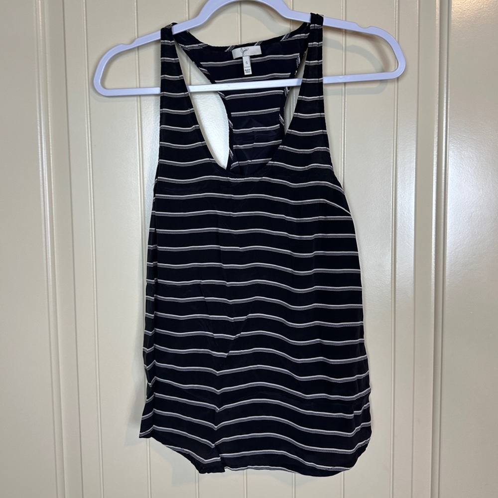 Joie black white striped 100% Silk Sleeveless Blouse top Small casual resort